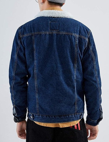 Chamarra De Mezclilla Con Borrega Para Hombre Azul