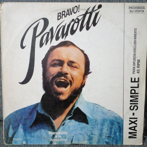 Pavarotti Bravo! Vinilo Maxi Simple 12' 45rpm 1987 Promo Vg+