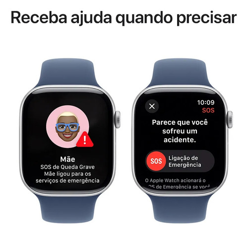Apple Watch Series 10 Gps 42mm Pulseira S/m Silver Denim Prata Correa Esportiva Azul-denim