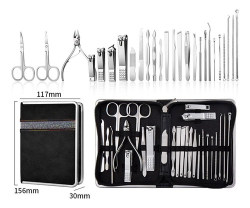 Set De Manicura De Acero Inoxidable, Kit Negro Y Negromcd