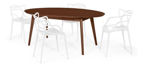 Mesa De Jantar Oval Vértice Nozes 190cm + 4 Cadeiras Allegra Cor Branco