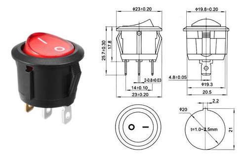 Switch Redondo Dos Pases Interruptor Rojo 3 Pin X4und