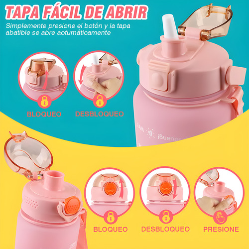 Botella Deportiva Para Agua 3 En 1 Con 3 Niveles Distintos Rosa