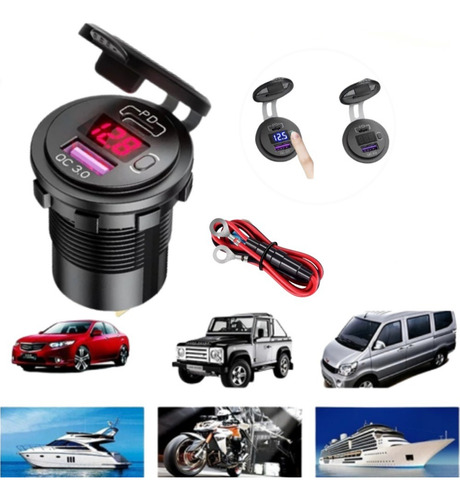 Tomada Carregador Carro Usb Tipo C Pd3.0 Voltimetro Vermelho