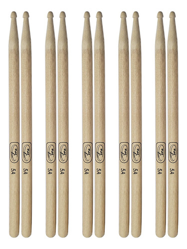 Kit Com 5 Pares De Baquetas Para Bateria Hickory 5a New York Cor Palha