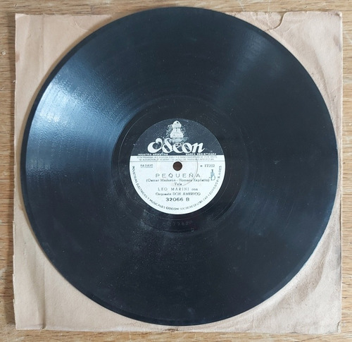 Disco De Pasta. Leo Marini Con Orquesta Don Américo. (odeon) (Usado)
