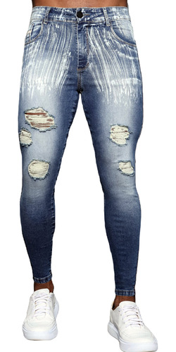 Calça Jeans Destroyed Super Skinny Devorê Escovado Premium