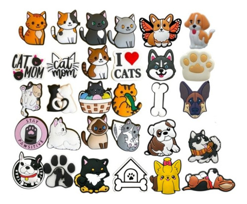 30pcs Decoración De Zapatos Para Serie Animales Gato Perro