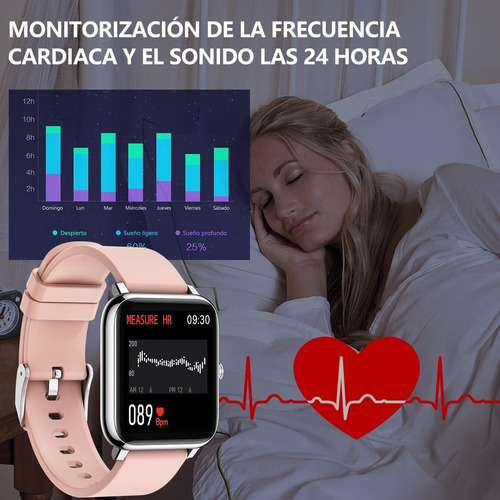 Salandens Smartwatch, Reloj Inteligente Mujer Y Hombre Blanco Liso Rosa/negro Plateado