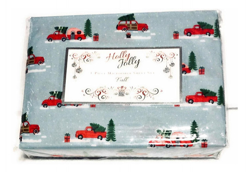 Holly Jolly Rock Santa Christmas Caravan Sheet Set Full Tree