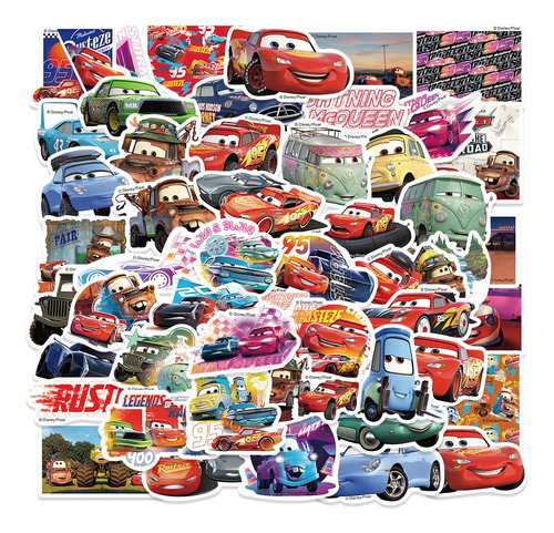 Cars Película Pixar 50 Calcomanias Stickers Pvc Vs Agua