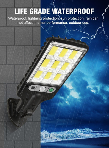 3 X Mini Luminária Solar Poste Parede Refletor 72 Cob Sensor Carcaça Preto Luz Branco-frio