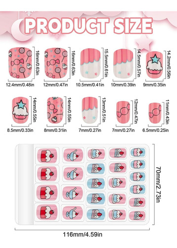 Uñas Postizas Cortas Kalolary Para Niñas, 144 Unidades, Rega Color Rosa