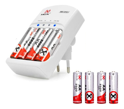 Carregador Super Rápido + 4 Pilhas Recarregável Aa 2600mah