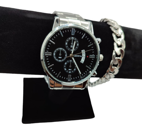 Reloj Elegante Plateado Con Pulsera Regalada Para Hombre 