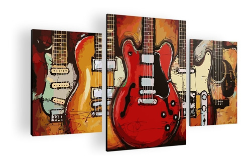 Cuadro Decorativo Mural Tres Piezas Guitarras 100x60 Cm Mdf