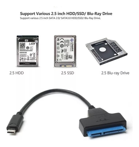 Usb 3.0 P/ Sata Tipo-c Type-c 2 Em 1 Cabo Adaptador De Disco