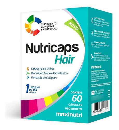 Nutricaps Hair Cabelo Pele E Unhas 60 Cápsulas Maxinutri Sabor Neutro