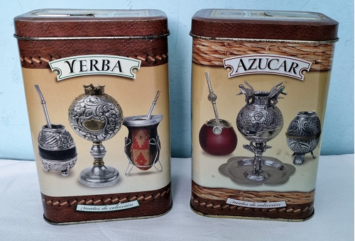 Antiguo Par De Latas Azúcar Yerba Mates Colección. M