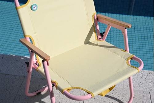 Cadeira De Praia Retrô Leve Com Alça Dobrável Apoio Madeira
