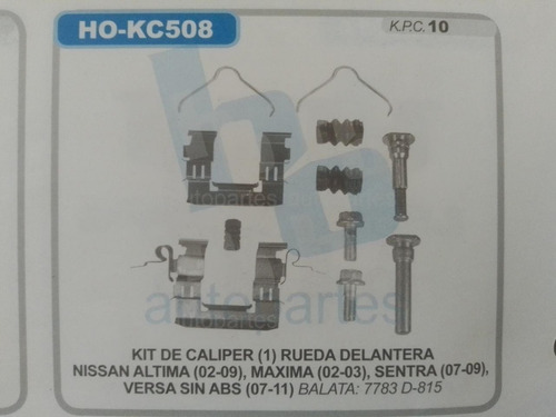 Kit Herraje Balata Delantera Altima 02-06 Sentra 07-09