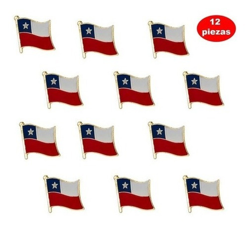 Pack 12 Piocha Pin De Bandera Chilena Metálica