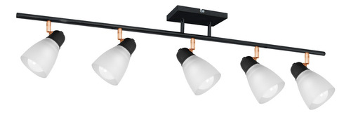 Aplique Spot 5 Luces Led Techo Riel Tulipa Vidrio Baño E27 Estructura Negro/Cobre