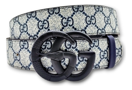 Cinturon Gg Moda Unisex Marmont Azul Diseño De La Tela Hebilla Serpiente Negra Talla S