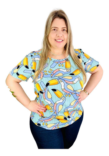 Blusa Estampada Viscose Manga Curta Out Box