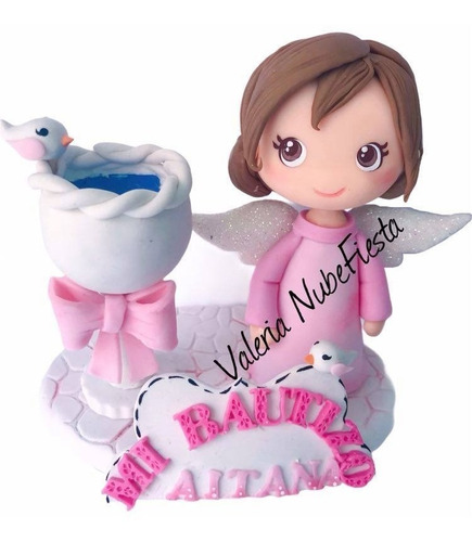 Cake Topper Bautizo Niña Vela Bautismo Angeli Pasta Francesa