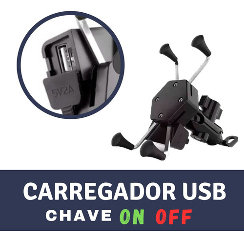 Suporte Celular Motocicleta Com Carregador Universal Usb