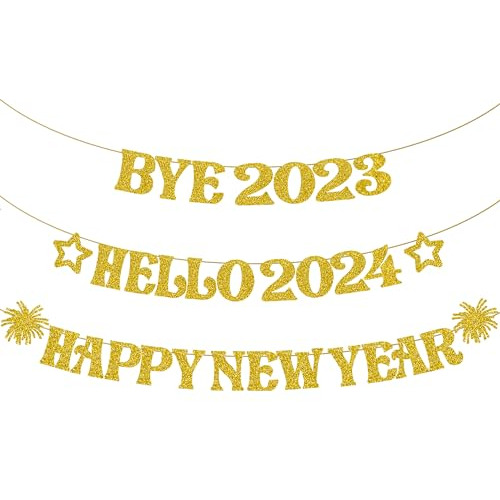 Letrero Bye 2023 Hello 2024 Happy New Year En Dorado 3mts