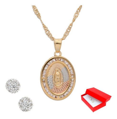 Medalla Ovalada De Virgen Gde Oro Laminado Y Cadena + Regalo