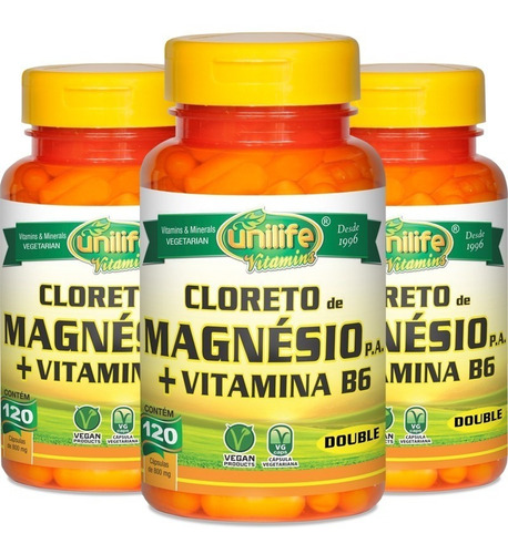 Kit 3 Cloreto De Magnésio 800mg Unilife 120 Cápsulas Sabor Sem sabor