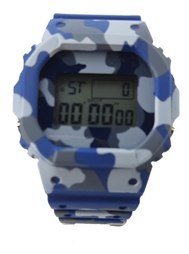 Relógio Esportivo Digital À Prova De Água Borracha Camuflado Cor da correia Azul