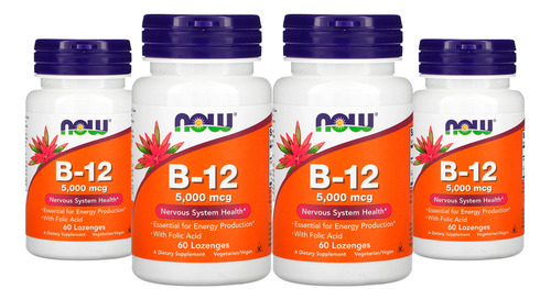 Now Foods Vitamina B12 5000mcg E Ácido Fólico 60past 4un Sabor Sem sabor