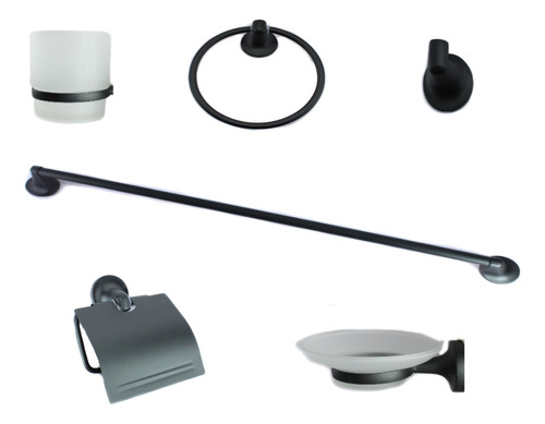 Set De Accesorios Para Baño 6 Piezas En Negro Mate