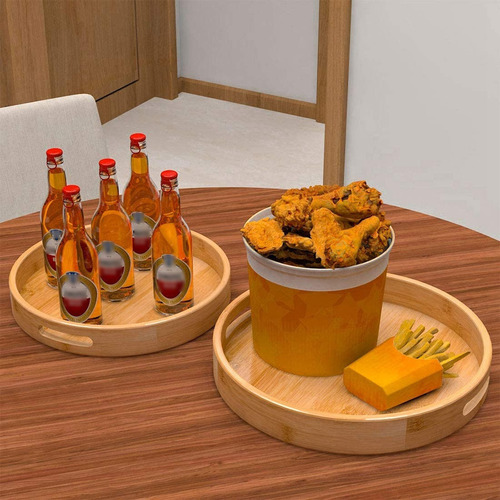 P Bandeja Redonda Para Servir Con Asas, Bandeja De Madera