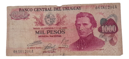 Billete 1000 Pesos Moneda Nacional Uruguay 1974