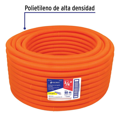 Poliducto Flexible 3/4'' Con Guía, Rollo 50 M, Volteck 45017