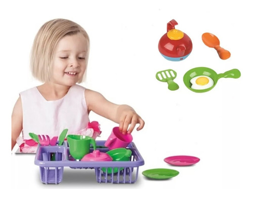 Kit Cozinha Infantil Completa Jogo De Panela + Escorredor