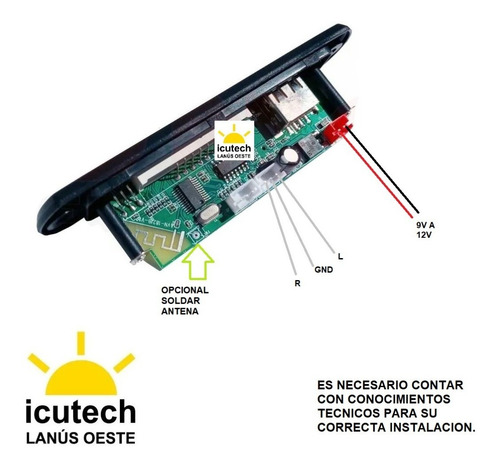 Imagen 4 de 4 de Modulo Receptor De Audio Bluetooth Fm Mp3 Sd Card + Remoto