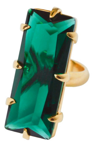 Anillo Vitral Baguette Cristal Facetado Verde Joyeria