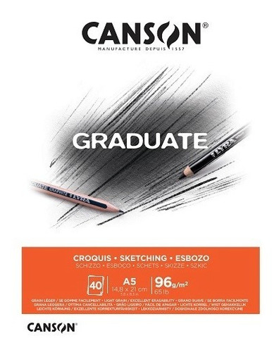 Bloco Canson Profissional Graduate Croquis 96g A5 40 Folhas