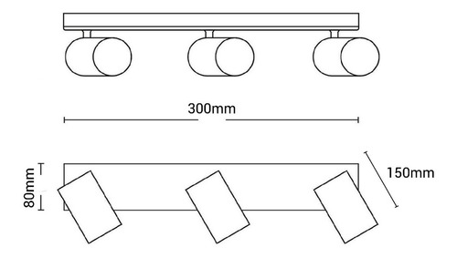 Imagen 3 de 6 de Lampara Leticia Triple Adosar Orientable Negra/blanca-unilux