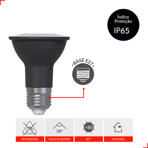 Kit 15 Lampada Par 20 Led 7w 4000k Preta Bivolt E27 127/220V (Bivolt)