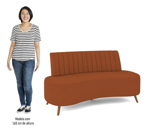 Sofá 2 Lugar Living 135cm Pés Palito Tamar Bouclê Terracota Cor Marrom amarelado