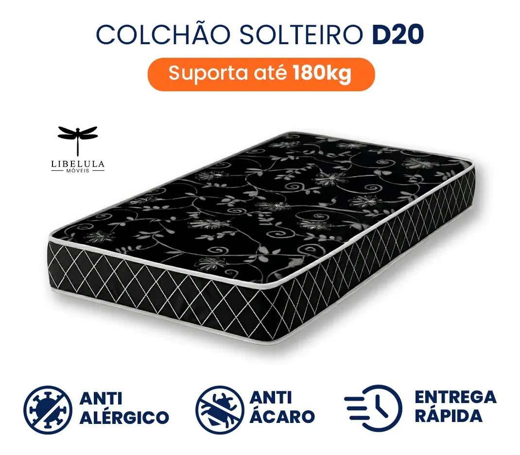 Colchão Para Cama De Solteiro Com Espuma D20 188 X 78 Cm - Libelula Móveis