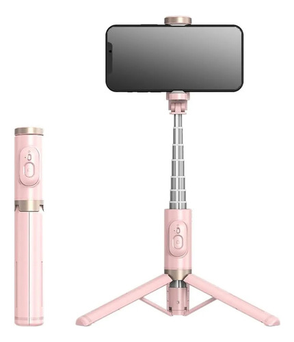 Bastão Pau De Selfie Celular Com Controles Remotos E Luz Led Cor Rosa