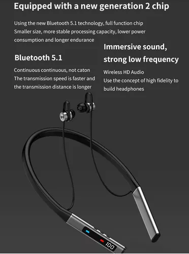 Auriculares Bluetooth, banda para el cuello, auriculares Bluetooth de 24  horas de reproducción, auriculares Bluetooth alrededor del cuello con